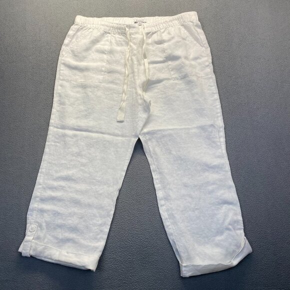 Ellen Tracy Pants - Ellen Tracy Company‎ White 100% Linen Wide Leg Pull on Pants Womens Size XLarge